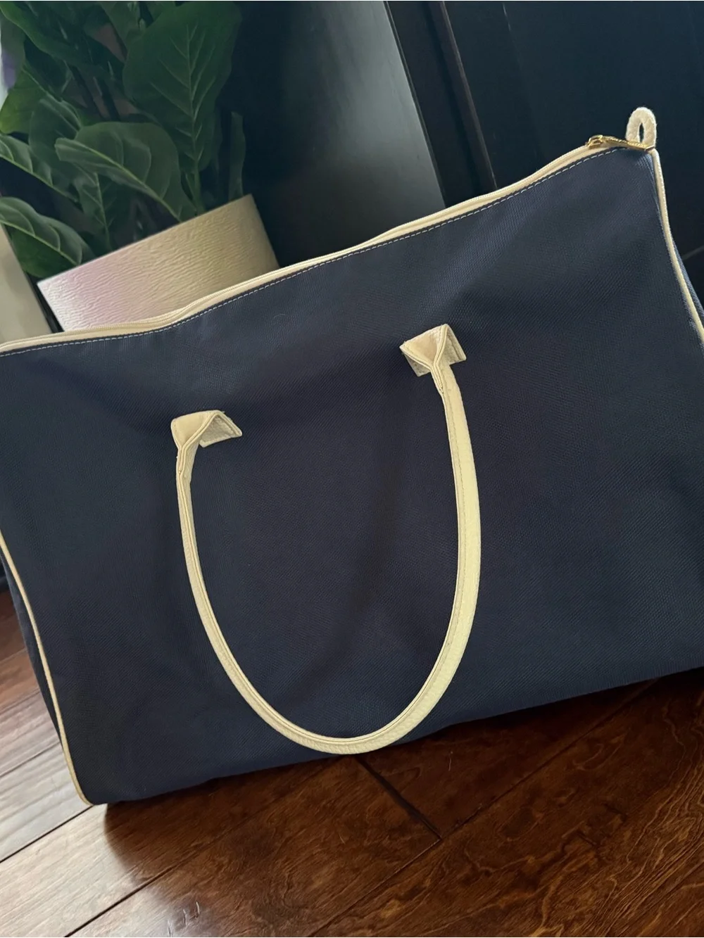 Estée Lauder Navy Canvas Tote with Cream Trim & Handles